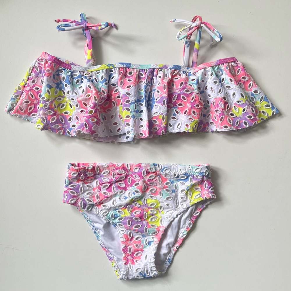 Shade Critters Girl’s Off the Shoulder Bikini - Floral Multi Eyelet - 5T